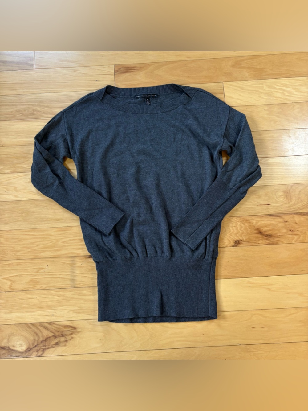 White House Black Market Sweater Womens Sz S Gray Banded Bottom Cashmere Blend - Picture 2 of 7